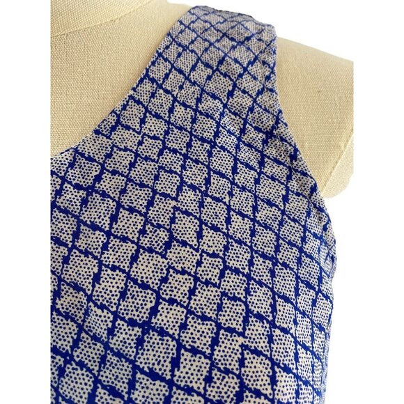 XS Cynthia Rowley Womens 100% Silk Blue Print Pullover Pleat Front Blouse - Picture 3 of 11